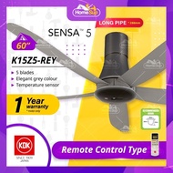 KDK Ceiling Fan K15z5-rey - Long Pipe, Temp Sensor, Dc Motor, 9 Speed Remote Control, Grey (60″) K15z5 Kipas Siling