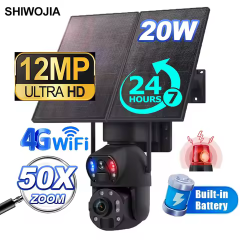 SHIWOJIA 50X ZOOM 4G Solar Security Camera 12MP 20W Solar Panel 20000mAh Battery Outdoor WIFI Solar 