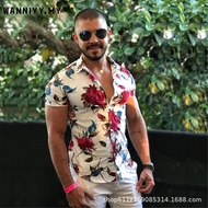 Lengan Baju Pantai Baju Pantai Baju Hawaii Lelaki Summer Hawaiian Shirt  Pendek