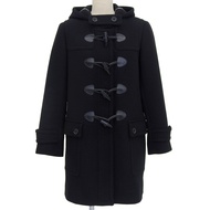 成色極佳的BURBERRY LONDON LONDON B1B37-850-09 100% 羊毛牛角扣大衣，飾有 Nova 格紋圖案，配皮革內襯，黑色，尺寸 38，日本製造