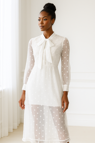 เวียนนา วิสเปอร์ เชียร์ โพลก้าดอท โบว์ เดรส (Vienna Whisper Sheer Polka Dot Bow Dress)_SecondhanD_SP