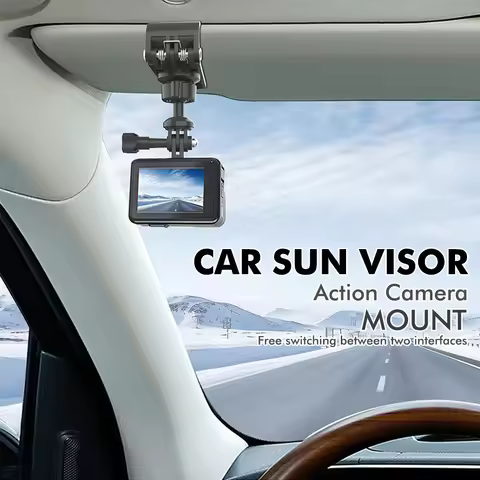 Car Sun Visor Action Camera Mount, 360° Adjustable Bracket, 1/4" & GoPro Interface for Dash Cam Spor