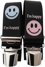 Men's Braces - Laughing Emoji Motif Colourful - 3.5 cm Wide, Adjustable 65-125 cm - X-Shape - Robust
