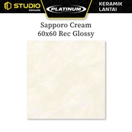 Sapporo Cream 60x60 Rec Glossy PLATINUM Keramik Lantai Licin Motif Marmer Warna Krem