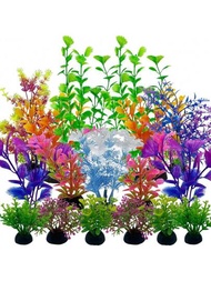 水族箱塑料植物,23入組多彩人工水生植物,逼真的水下植物裝飾水草
