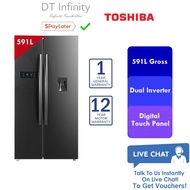 TOSHIBA 591L Gross Refrigerator Inverter 2 Door Fridge Side By Side Peti Sejuk Peti Ais 2 Pintu GR-RS682WE-PMY 冰箱