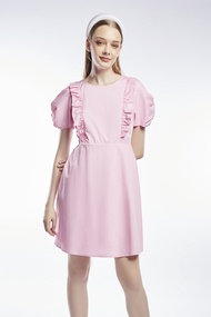 EP เดรสสั้นผ้าคอตตอนแต่งระบาย ผู้หญิง สีชมพู | Short Dress with Ruffle Detail | 00818 (ของแถมไม่จัดจ
