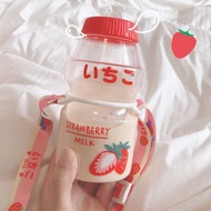 【Send Matching Straps】 480ml Plastic Water Bottle Tour Drinking Bottle Cute Kawaii Milk Carton Shake