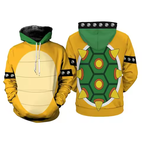 New Super Brothers Series Cosplay Anime Hoodies 3D Cartoon Bowser Print Men Women Tracksuit Pullover