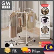 GMshop Laundry 360º Hexagonal Multifunctional Hanging Clothes Drying Rack With Wheels Rak Pengeringa