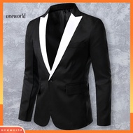 Oneworld| Spring Autumn Men Blazer Color Block Long Sleeve Turndown Collar One Button Slim Suit Jacket for Office