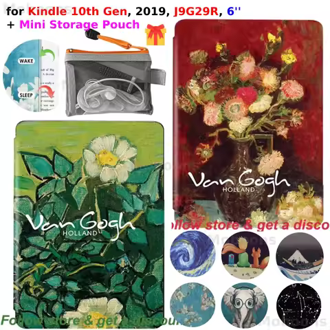 For Kindle 10th Generation Case + Mini Gadgets Organizer Pouch 6'' J9G29R 2019 Leather Cover Auto Wa