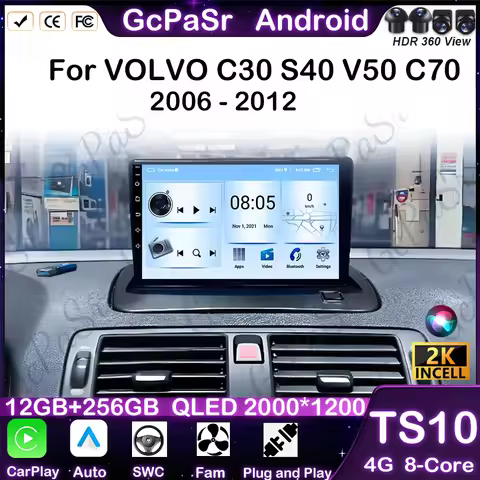Android 16 For VOLVO C30 S40 V50 C70 2006 - 2012 Car Radio Multimedia Video Player Navigation stereo