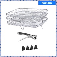Homozy Air Fryer Rack Baking Basket Pan with Anti Scald Clip and Silicone Pads Grill Rack 3 Layered Deep Fryer Oil Strainer Racks