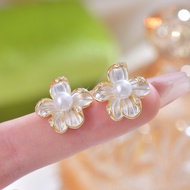 Simple Fashion Earrings Gentle High-End All-Match Niche French Oil Dripping Begonia Flower Earrings 