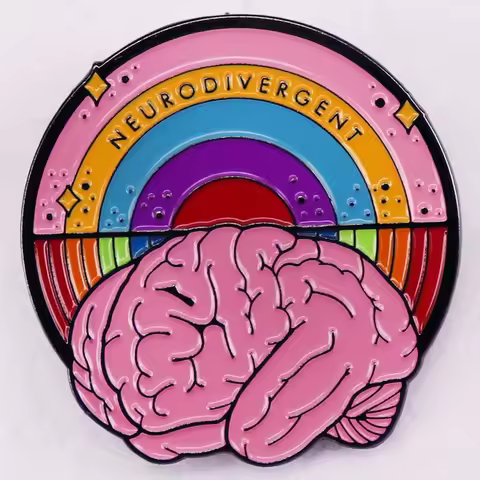 "neurodivergent" Letter Brooch Pins Colored Brain Emblem Autism Pride Chest Needle