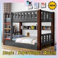 EKSENSE Solid Wood Bunk Bed Double Decker Kids Bed Frame Adult Dorm Katil Kayu 2 Tingkat Budak Dewas