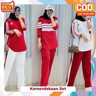 MERAH One Set for Women Latest 2025 Happy Independence Day Competition 1945 Oneset Red and White Fla