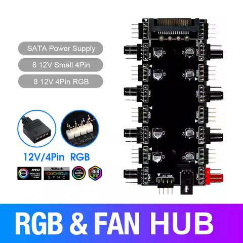 12V 4Pin/5V 3PIN Cooler Fan HUB Splitter Motherboard Sync ARGB/RGB PWM Fan Hub Fan HUB Splitter with