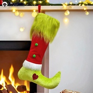 HUAIHAO Christmas Stockings Long Hair Green Hair Christmas Elements Christmas Tree Hanging Socks Can
