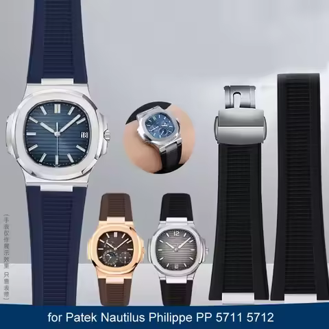 Natural Rubber Concave Watch Strap for Patek Nautilus Philippe PP 5711 5712 Waterproof and sweatproo