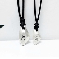 999 Sterling Silver Couple Necklace Wishing Stone Lettering Pendant Male Female Birthday Korean Vers
