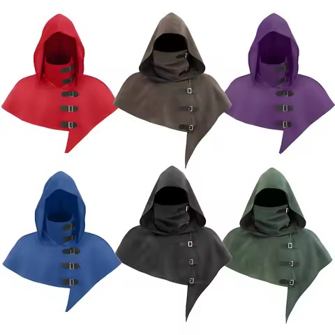 AwwwCos Men Medieval Hooded Cowl with Face Mask Renaissance Suede LARP Cosplay Neck Scarf Cloak for 