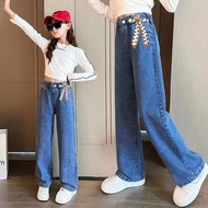 【00118v3o55u28.my】 Girls' Jeans 女童裤子春秋洋气外穿休闲阔腿裤儿童秋装中大童女孩牛仔长裤 Ready Stock 【08098iSnCCcQJ】