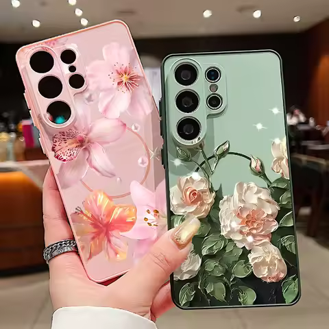 Pink Flower Pattern Magnetic Phone Case For Samsung Galaxy S26 S25 Ultra Edge S24 S23 FE A17 A56 A37