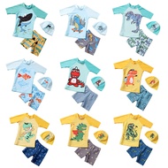 baby Boy Swimwear 3pcs/set Cartoon Swimming Suit Short Sleeve Top+Pant+Swim Hats Kids Swimsuit Shark Dinosaur 14