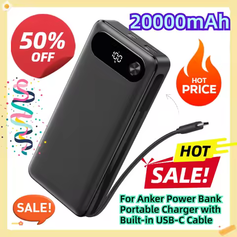 For Anker Power Bank 20000mAh Portable Charger with Built-in USB-C Cable