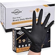 TITANflex Thor Grip Heavy Duty Black Industrial Nitrile Gloves with Raised Diamond Texture, 8-mil, Latex Free, 50-ct Box