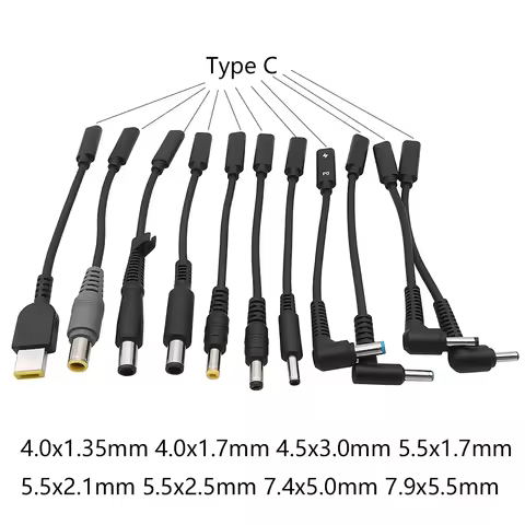 USB Type-C to 4.0x1.35 4.0x1.7 4.5x3.0 5.5x2.1 7.4x5.0 7.9x5.5mm Square Plug Laptop Charger Power Ca