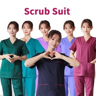 Free Name Scrub Suit Scrub Baju medical suits for women Short Sleeve full set Nurse Set Hospital Uniform Surgical Clothes cotton free embroidery