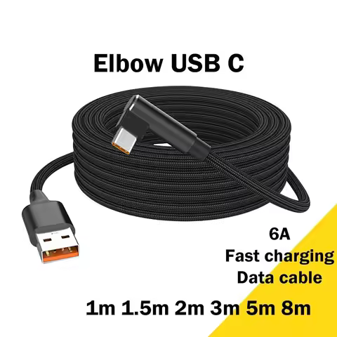 6A USB To Type C Elbow Data Cord Fast Charging Cable for Samsung Huawei Xiaomi OnePlus Camera 1m 2m 
