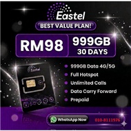 🚀 DATA RAKSASA 999GB🚀Carry Fwd Simkad Eastel 4G/5G Umobile