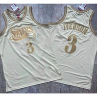 Embroidery Basketball Jersey Men's Allen Iverson Hardwood Classics Gold Outdoor Sports Jersey