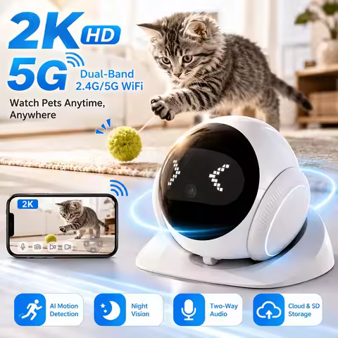 2K HD Robot Pet Camera, Dual-Band 2.4G/5G WiFi Indoor Security Camera with AI Motion Detection, Nigh