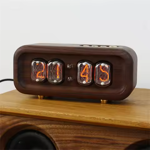 Black Walnut Solid Wood Glow Digital Tube Clock Vintage Electronic Desktop Nixie Clock DIY Digital W