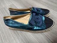 Chanel 藍色皮革草編鞋