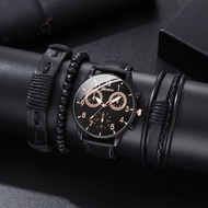 【COD&amp;Ready Stock】Fashion Relo 4PCS Bracelet Geneva Men Watch Set Wrist Watch For Man Casual Leather Watch Men Quartz Watch