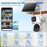 24H AOV Solar Security Camera Outdoor Wireless 4G Dual Lens PTZ 10X Zoom Human Detection Color Night