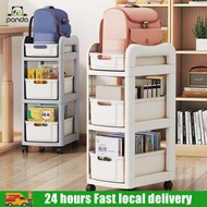 School Bag Rack 2/3/4 Levels Wheels Baby Stroller Cabinet Multipurpose Storage Shelf Drawer Book