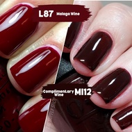 OPI MI12 Complimentary Wine | L87 Malaga Wine | P40 Como se Llama? | N25 Big Apple Red | Seche Vite 