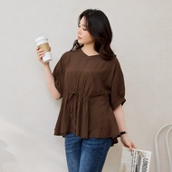 OB Strictly Selected Clouds Customized Style-Light Thin V-Neck Laced-Umbrella Hem Puff Sleeve Top < 