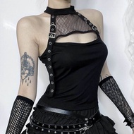 Áo Vest Lưới Cổ Treo Punk Gothic Y2K Cỡ Lớn Màu Đen Không Tay Ngắn Thời Trang Cho Nữ Mùa Hè Thường N