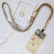 三合一多功能奶茶灰插畫風韓國棉布手機斜背繩/斜背帶/背繩/掛繩