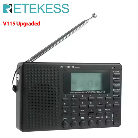 Retekess V115P Portable Full Band Radio AM FM SW LW WB Bluetooth MP3 TF Card Recorder Rechargeable B