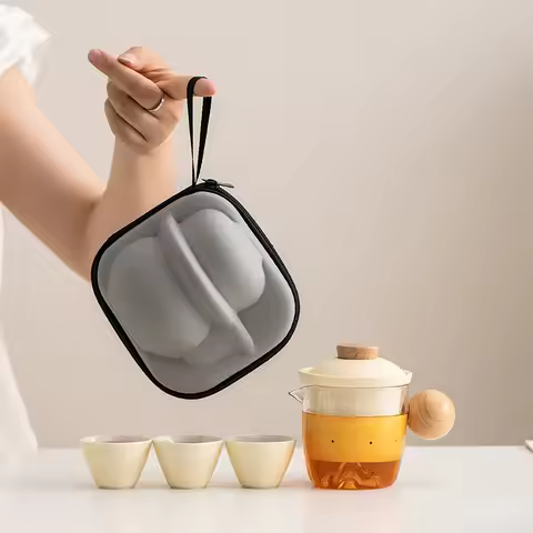Outdoor Camping Portable Glass Tea Set Household Transparent Brewing Teacup Combination Set