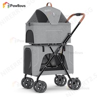 Pet Stroller Lightweight Cat Stroller Folding Double-Layer Cat Stroller Detachable Cat Cage qw56tyut